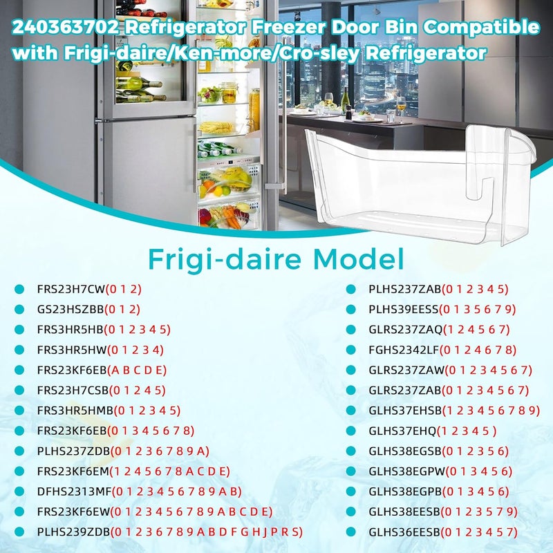 Fetechmate 240363702 Refrigerator Door Bin Side Shelf Replacement for Frigi-daire Ken-more Refrigerator Replace 240363704 240363705 240363708 by Fridge Bottom Door Bins - 14.3in(L)×4.2in(W)×5.5in(H) - Image 5